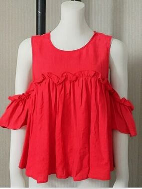 Coral Ruffle-Sleeve Women's Blouse